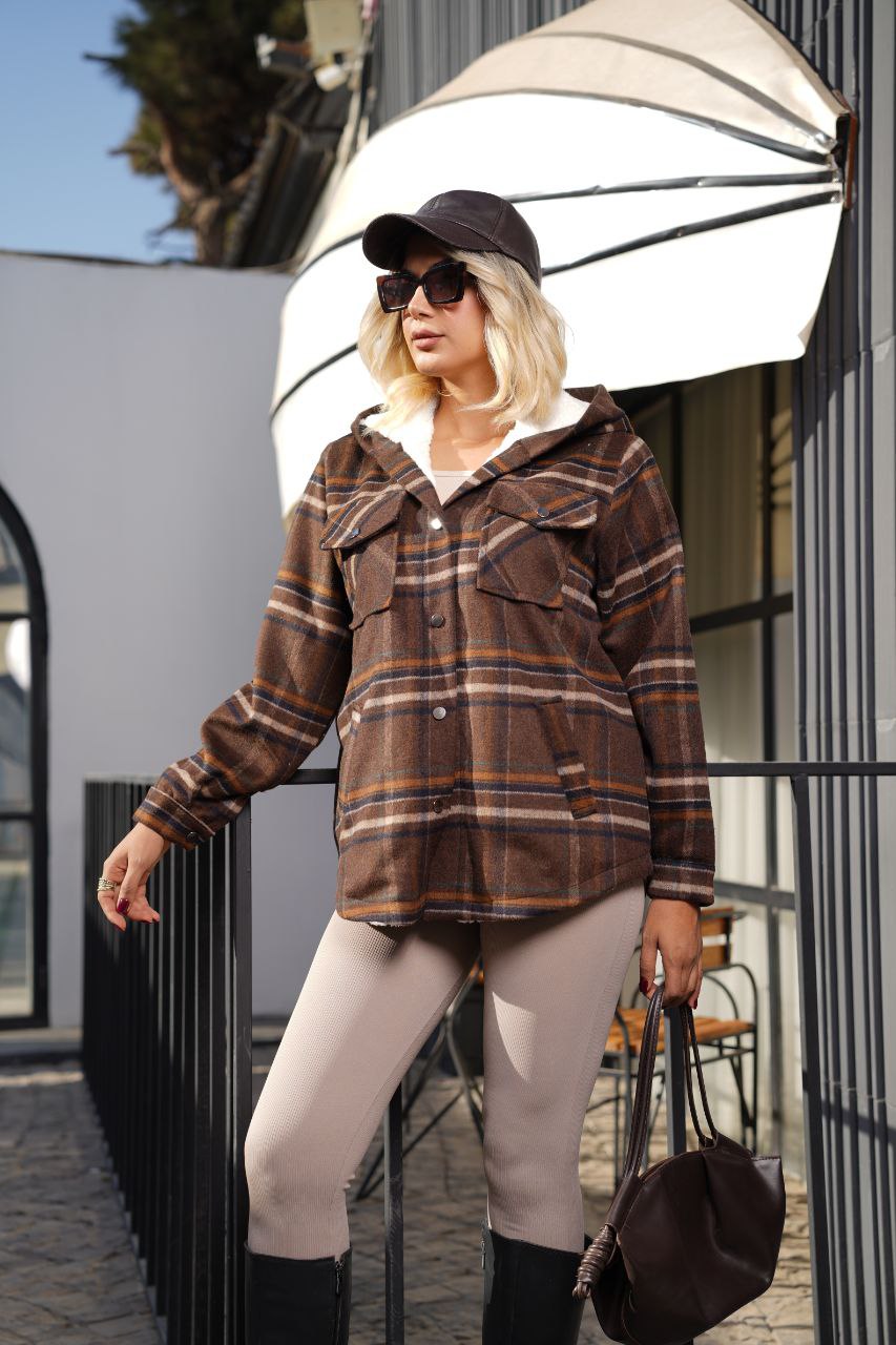 پالتو چهارخونه پشمی کوتاه دخترانه